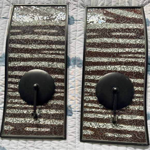 Wall Candle Holder Set of 2| Decorative Metal Sconces| Mosaic Glass Wall Art - Picture 1 of 8